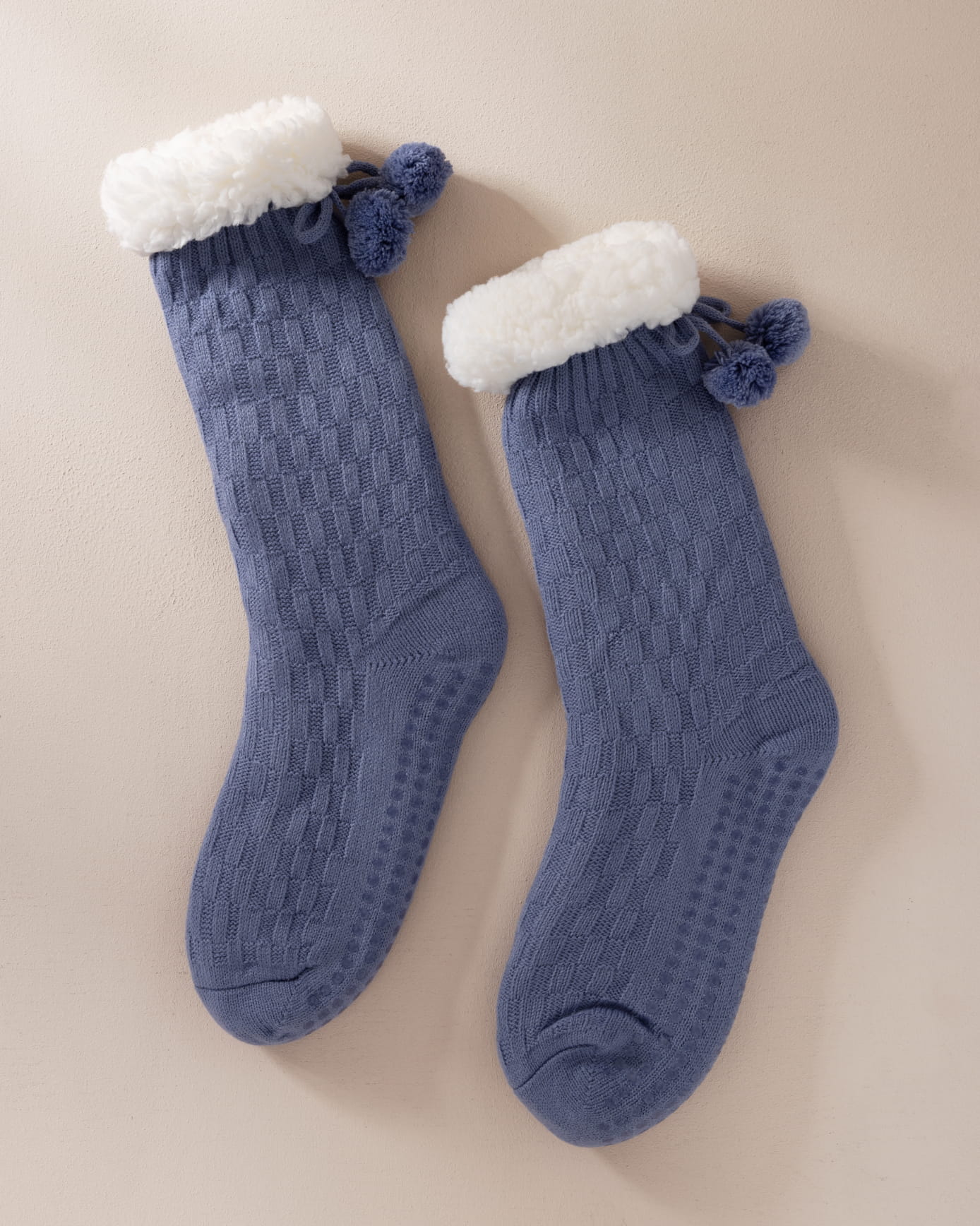 Chunky Knit Slipper Socks - Blue