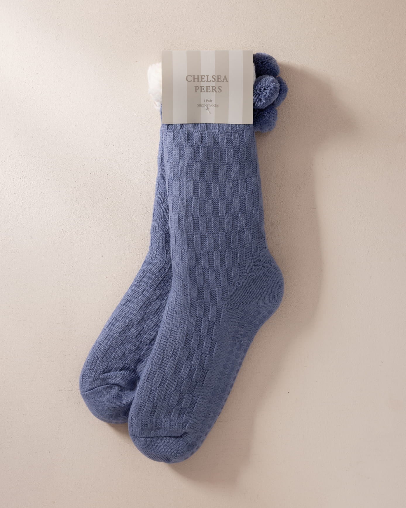 Chunky Knit Slipper Socks - Blue