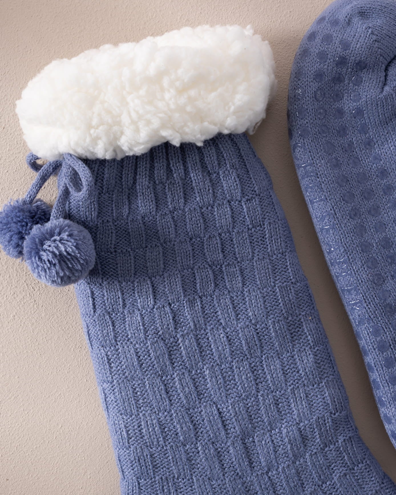 Chunky Knit Slipper Socks - Blue