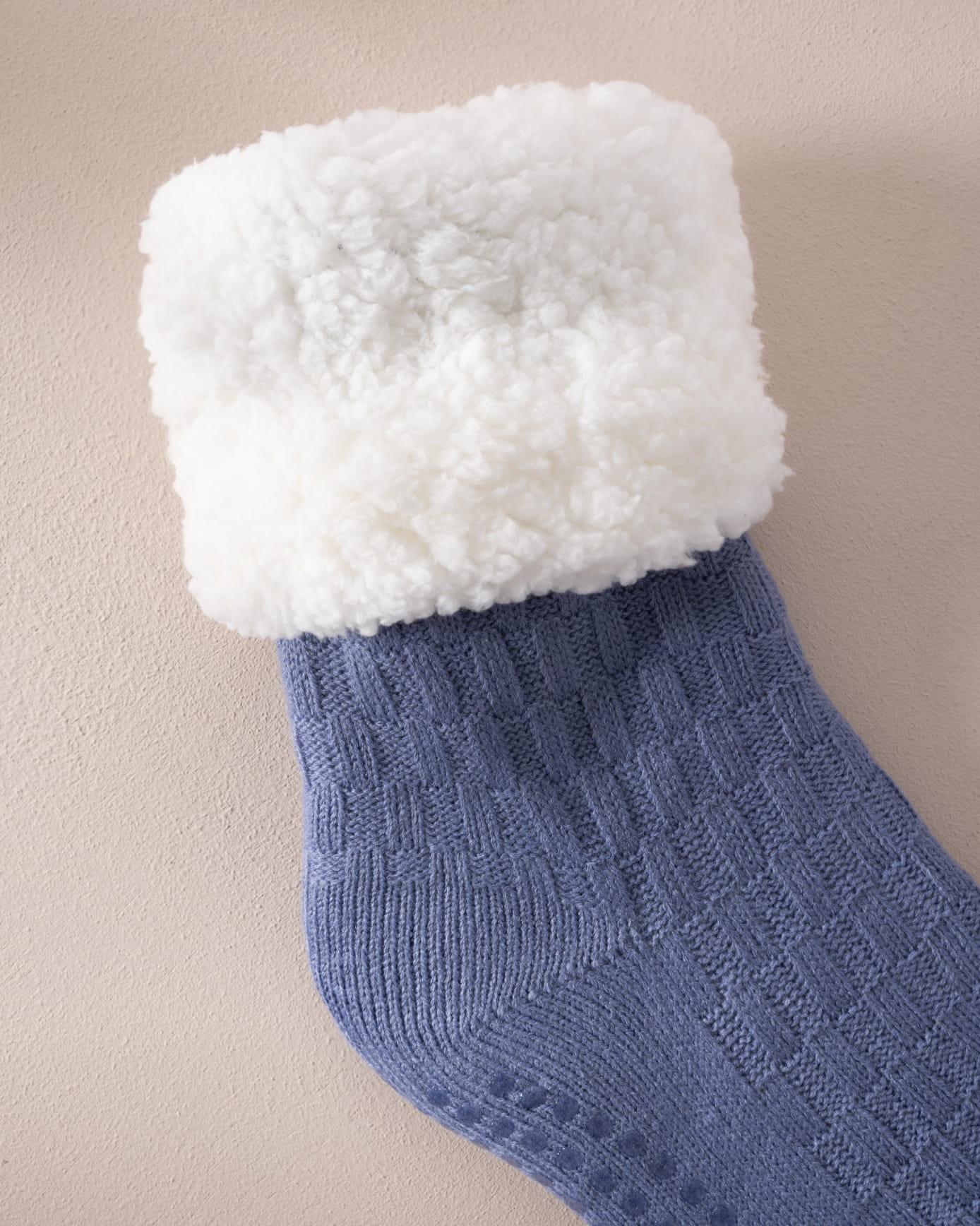 Chunky Knit Slipper Socks - Blue