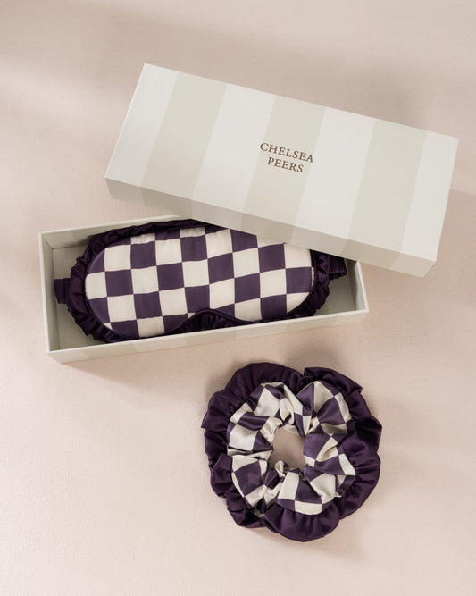 Pure Silk Checkerboard Sleep Mask & Scrunchie Gift Set