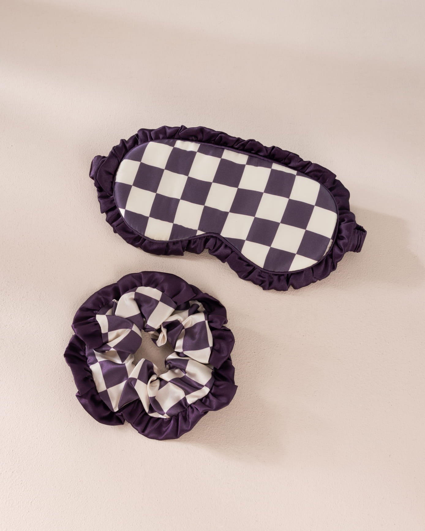 Pure Silk Checkerboard Sleep Mask & Scrunchie Gift Set