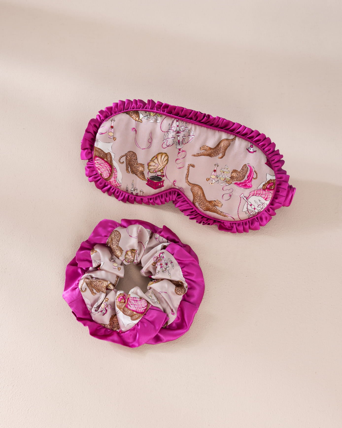Pure Silk Leopard After Party Print Sleep Mask & Scrunchie Gift Set
