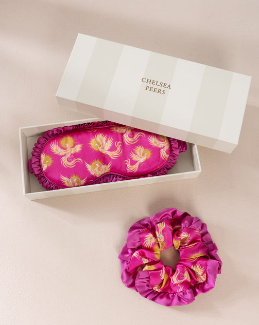 Pure Silk Solar Phoenix Print Sleep Mask & Scrunchie Gift Set