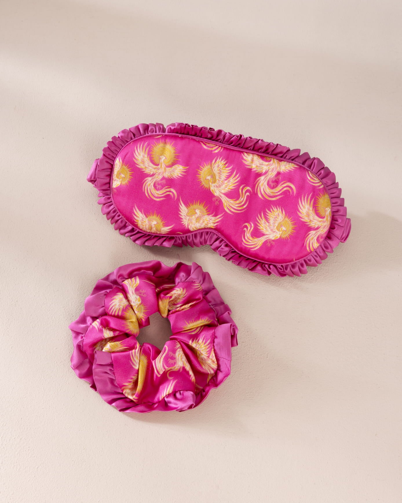 Pure Silk Solar Phoenix Print Sleep Mask & Scrunchie Gift Set