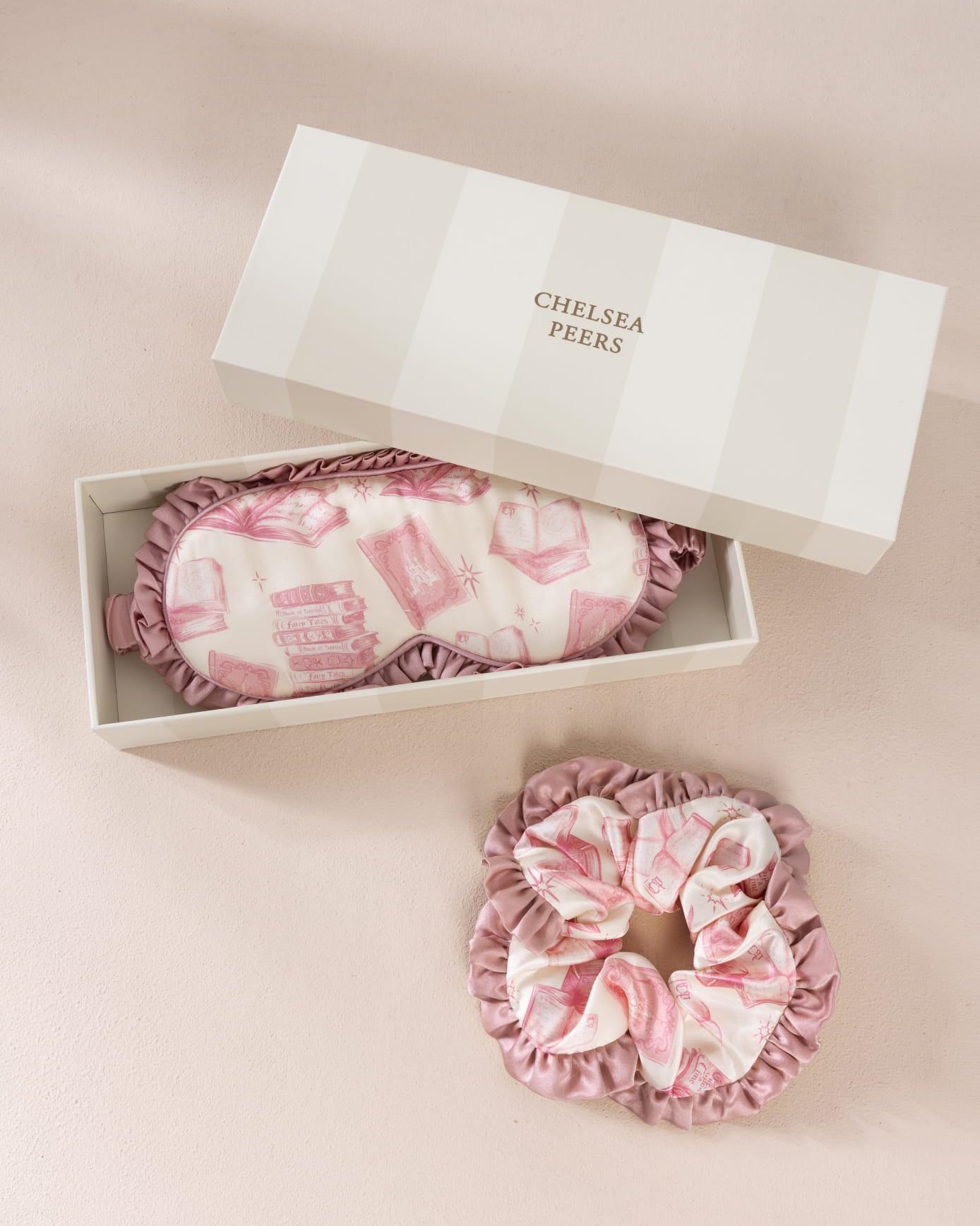 Pure Silk Bedtime Stories Print Sleep Mask & Scrunchie Gift Set