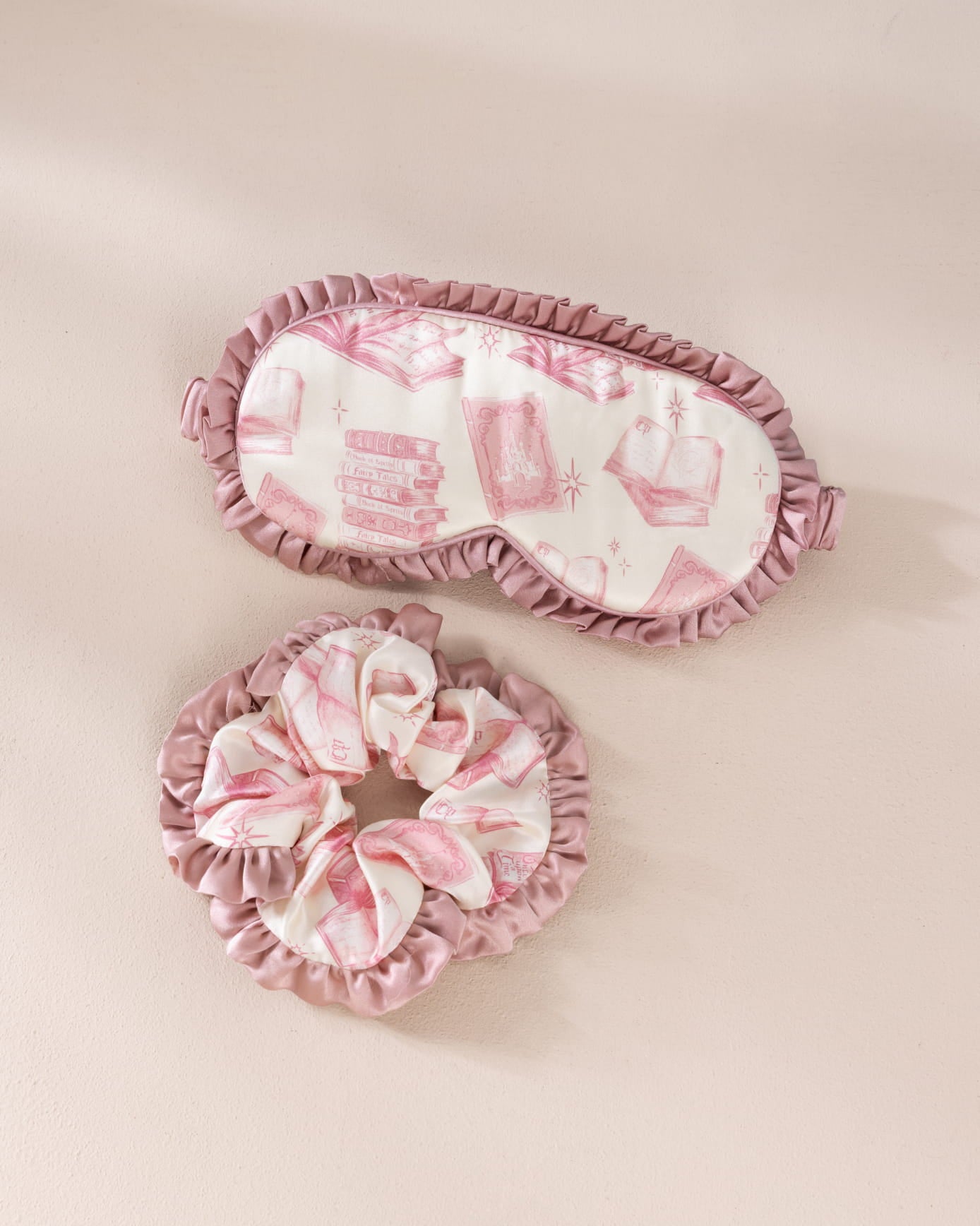 Pure Silk Bedtime Stories Print Sleep Mask & Scrunchie Gift Set