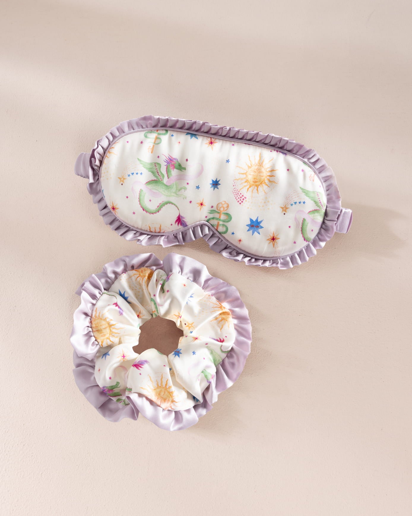 Pure Silk Mythical Dragon Print Sleep Mask & Scrunchie Gift Set