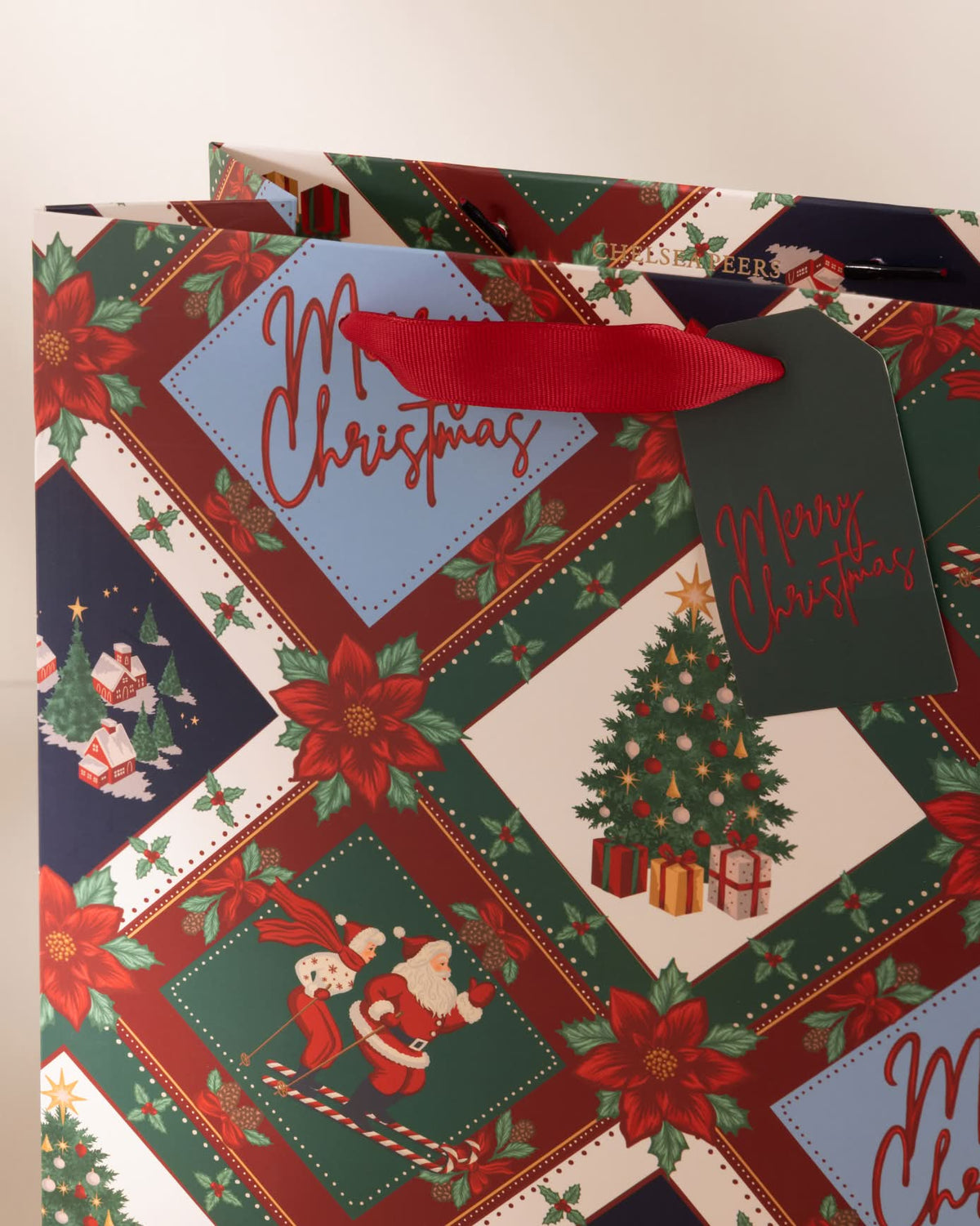 Christmas Patchwork Print Gift Bag 3 Pack