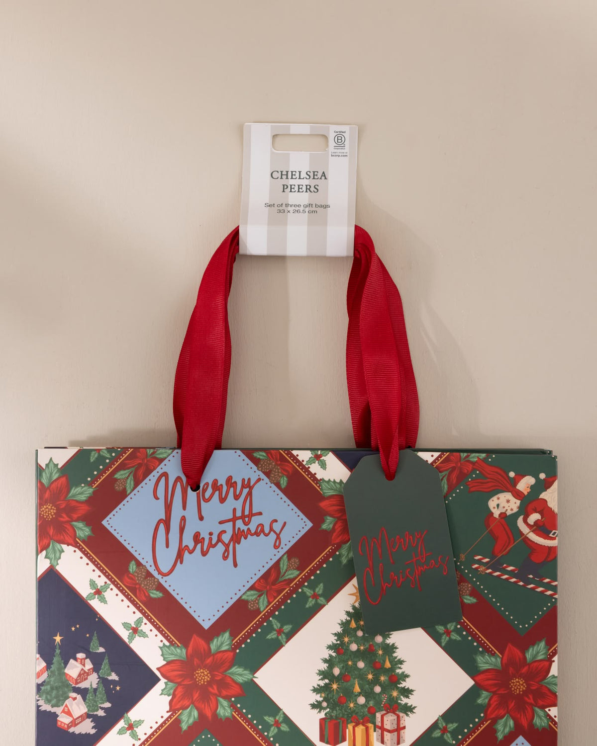 Christmas Patchwork Print Gift Bag 3 Pack