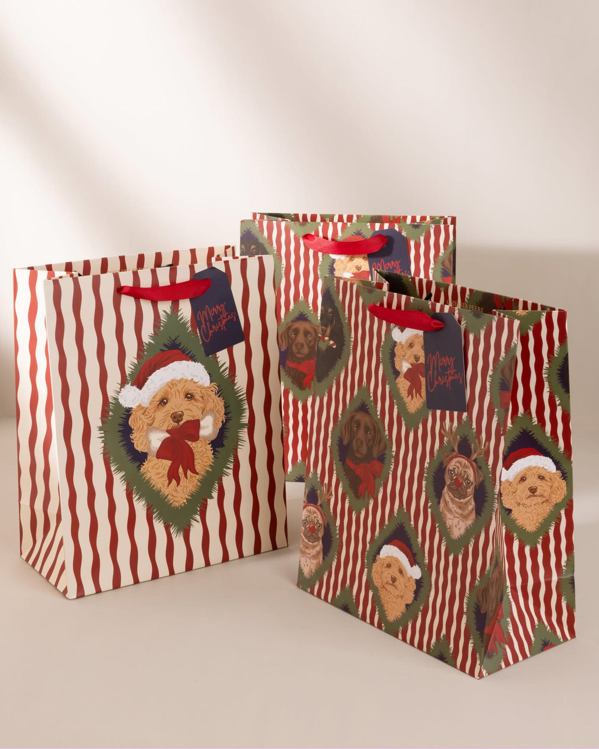 Christmas Chip & Friends Stripe Print Gift Bag 3 Pack