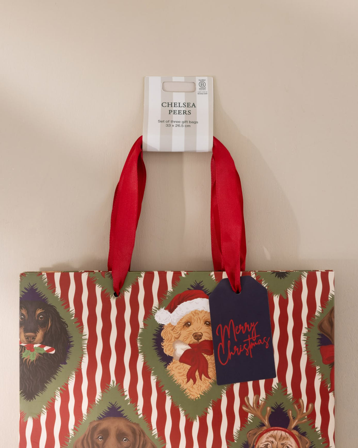 Christmas Chip & Friends Stripe Print Gift Bag 3 Pack