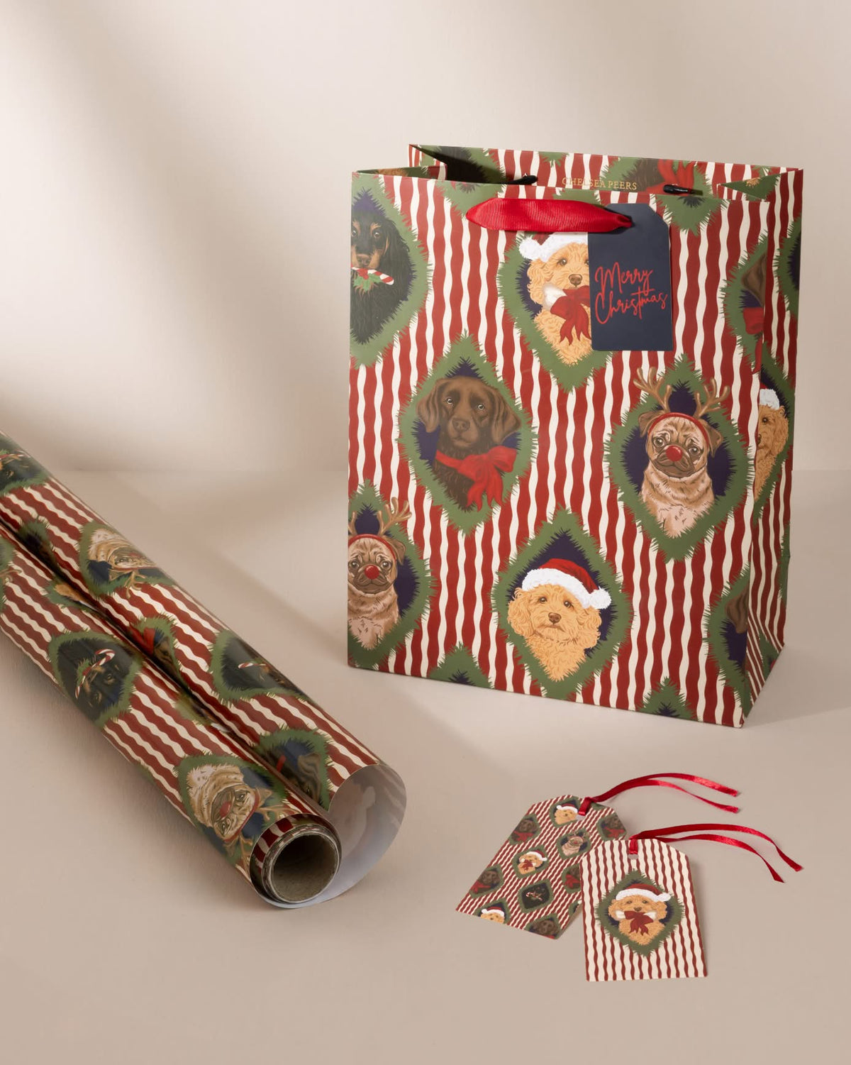 Christmas Chip & Friends Stripe Print Gift Bag 3 Pack