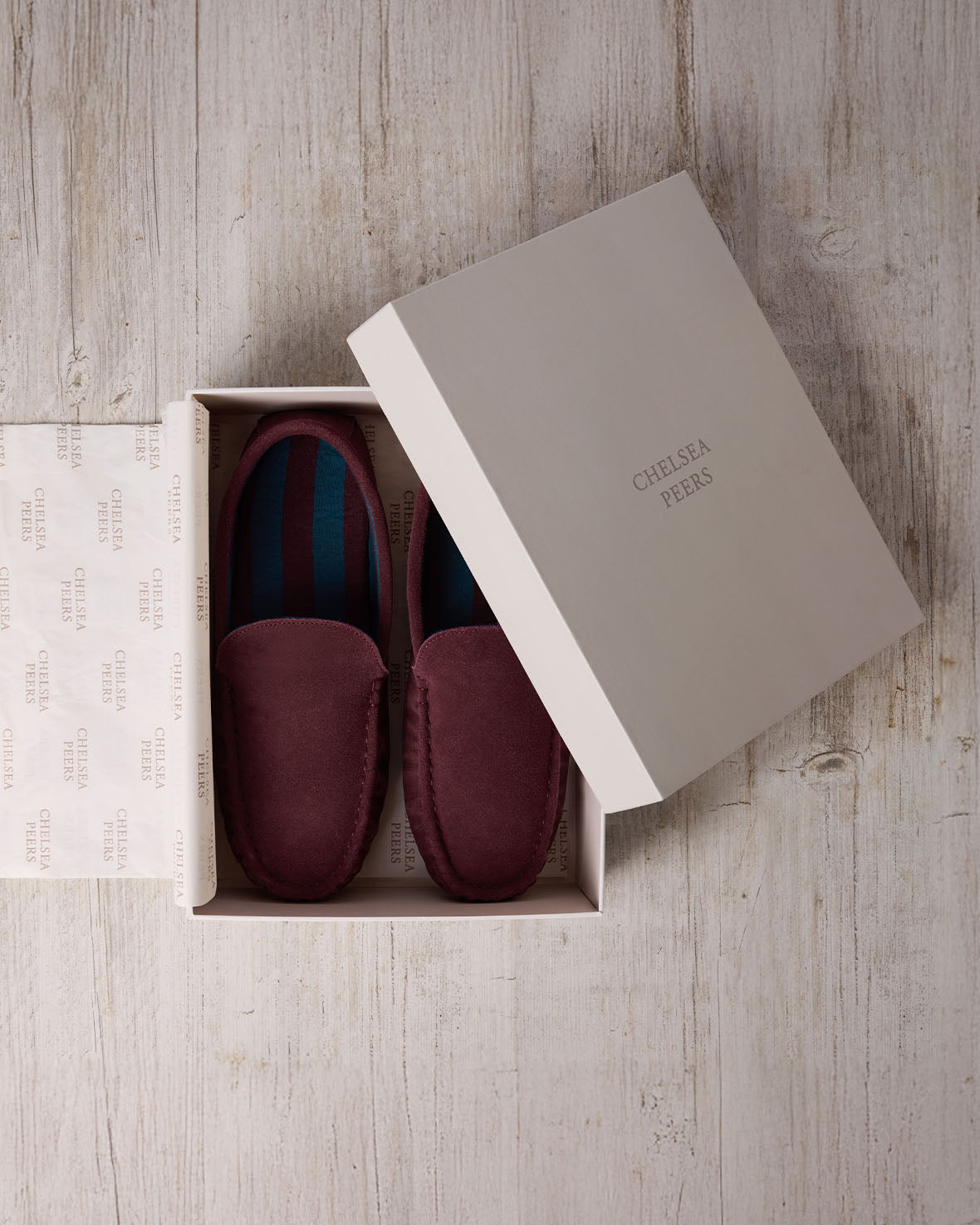 Mens Suede Moccasin Slippers - Burgundy