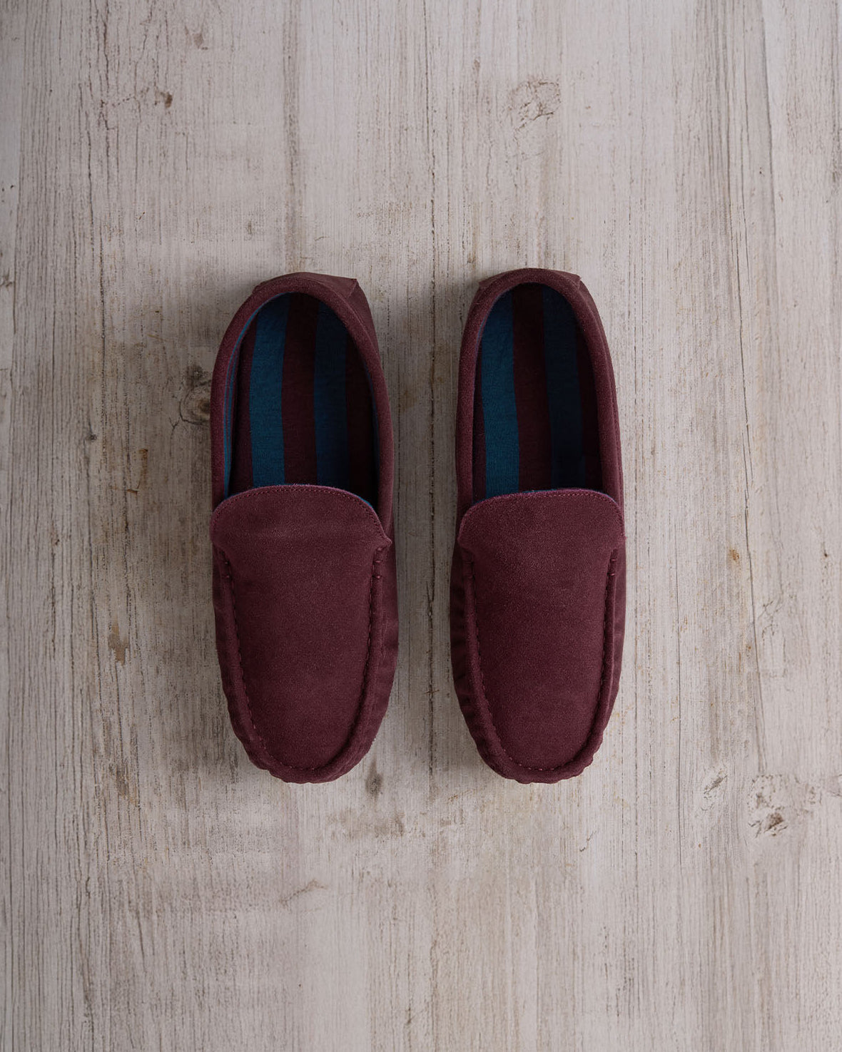 Mens Suede Moccasin Slippers - Burgundy