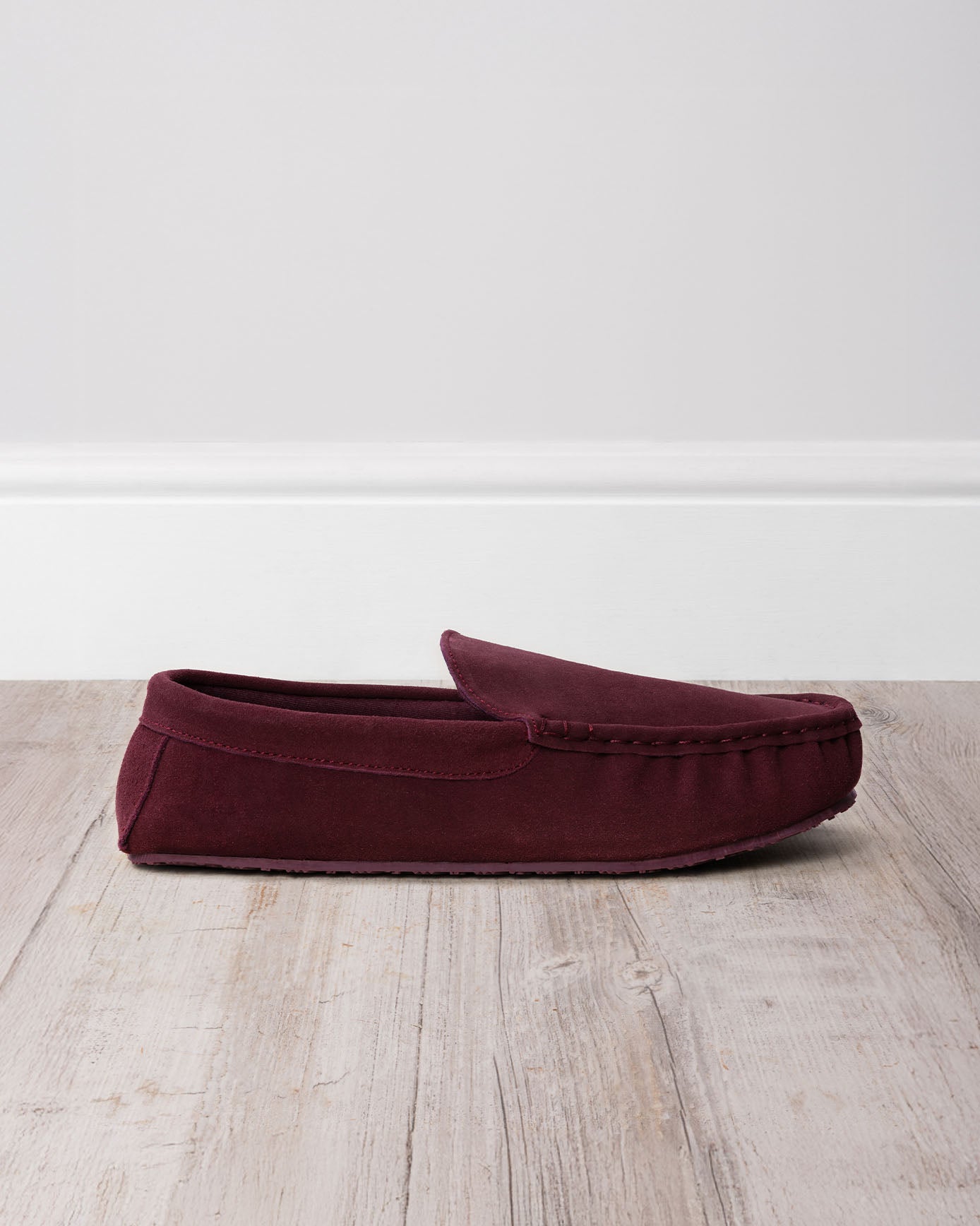 Mens Suede Moccasin Slippers - Burgundy