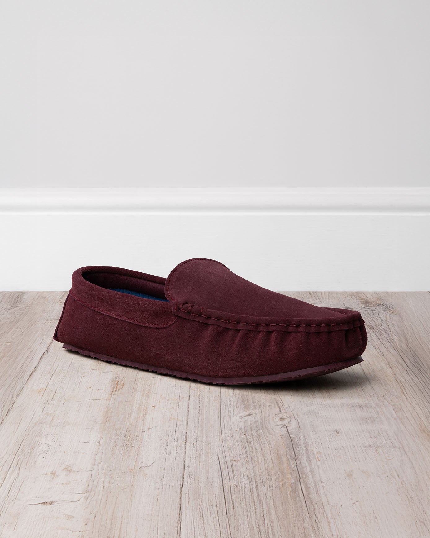 Mens Suede Moccasin Slippers - Burgundy