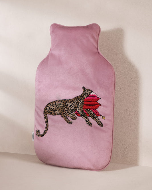 Velvet Embroidered Leopard After Party Print Hot Water Bottle
