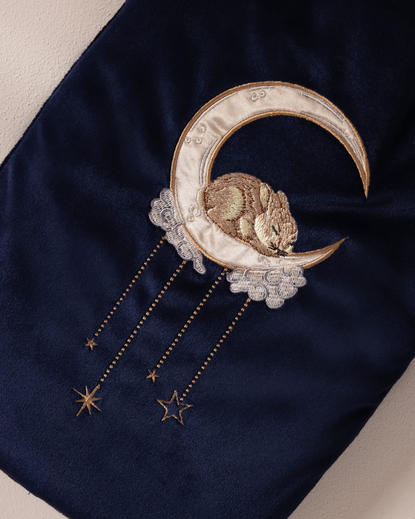 Velvet Embroidered Lunar Bunny Print Hot Water Bottle