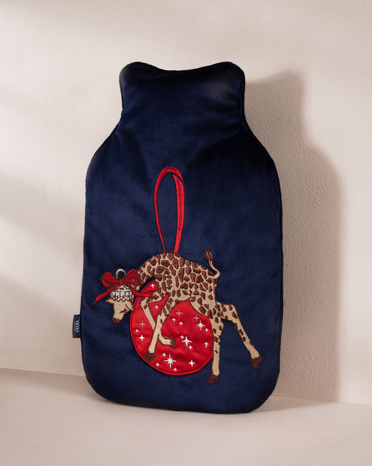 Velvet Embroidered Christmas Giraffe Hot Water Bottle