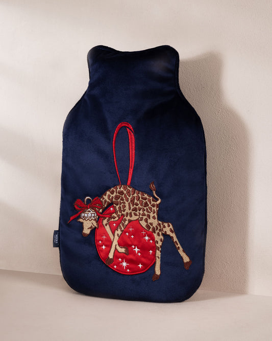 Velvet Embroidered Christmas Giraffe Hot Water Bottle