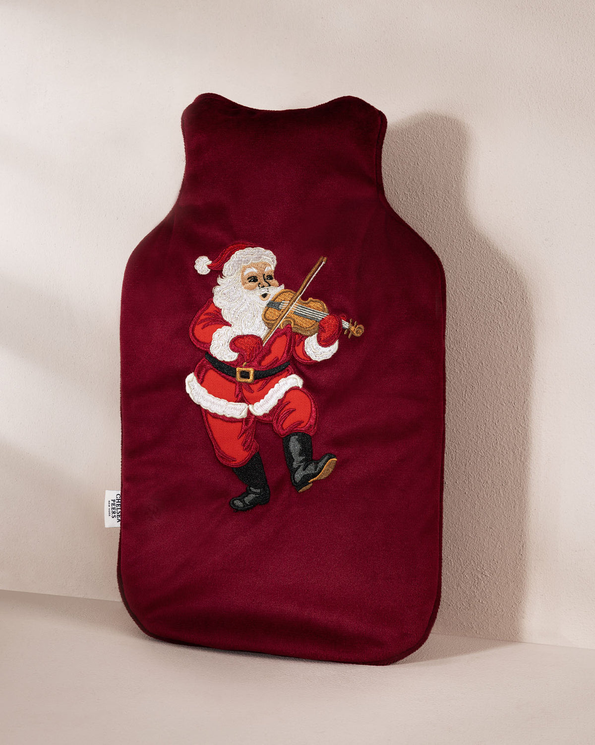 Velvet Embroidered Christmas Musical Santa Hot Water Bottle