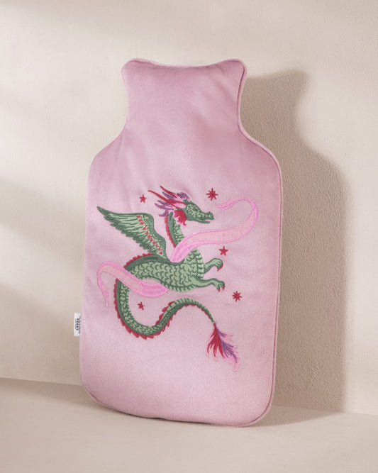 Velvet Embroidered Mythical Dragon Print Hot Water Bottle