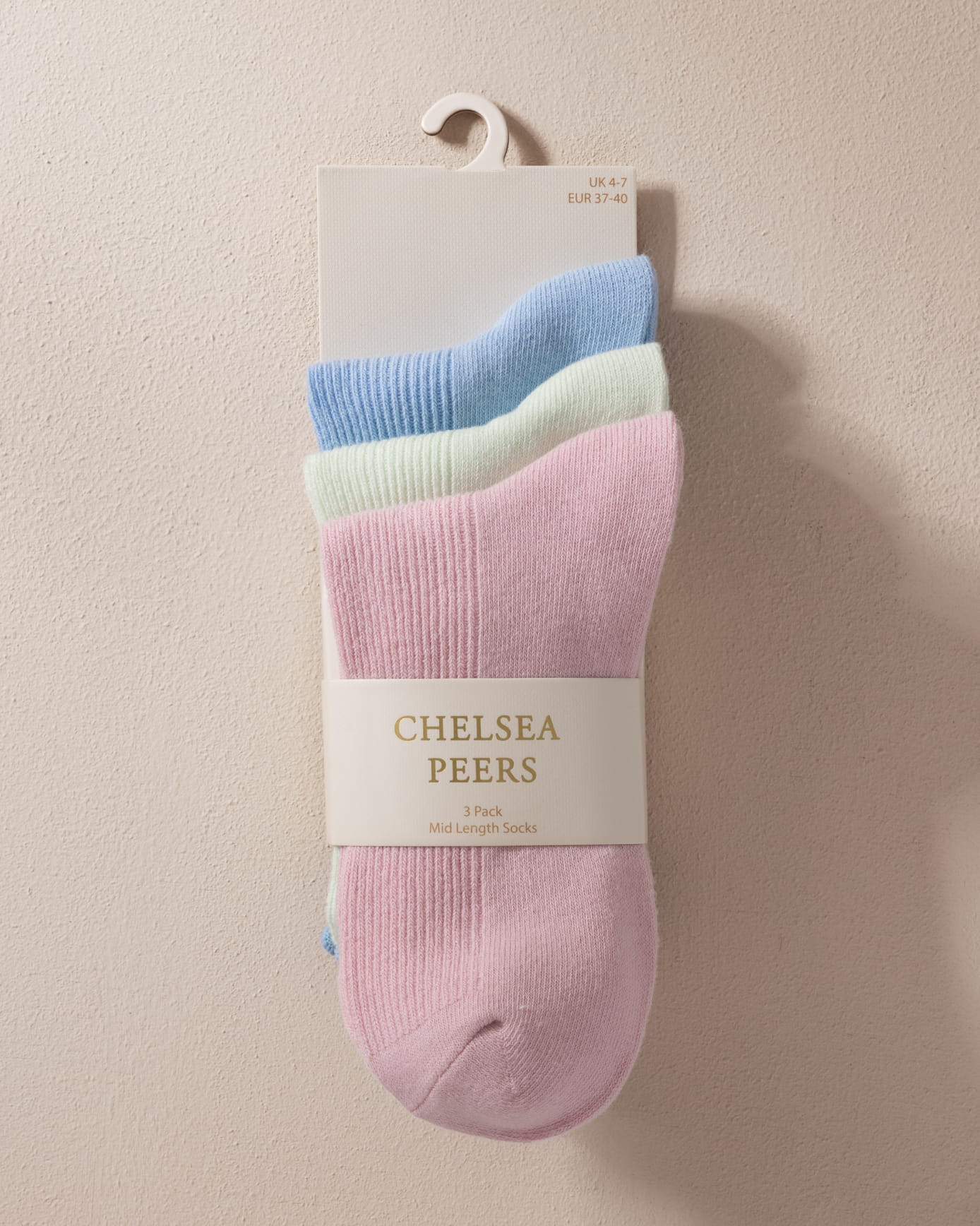 Cotton Three Pack Socks - Pink, Green & Blue