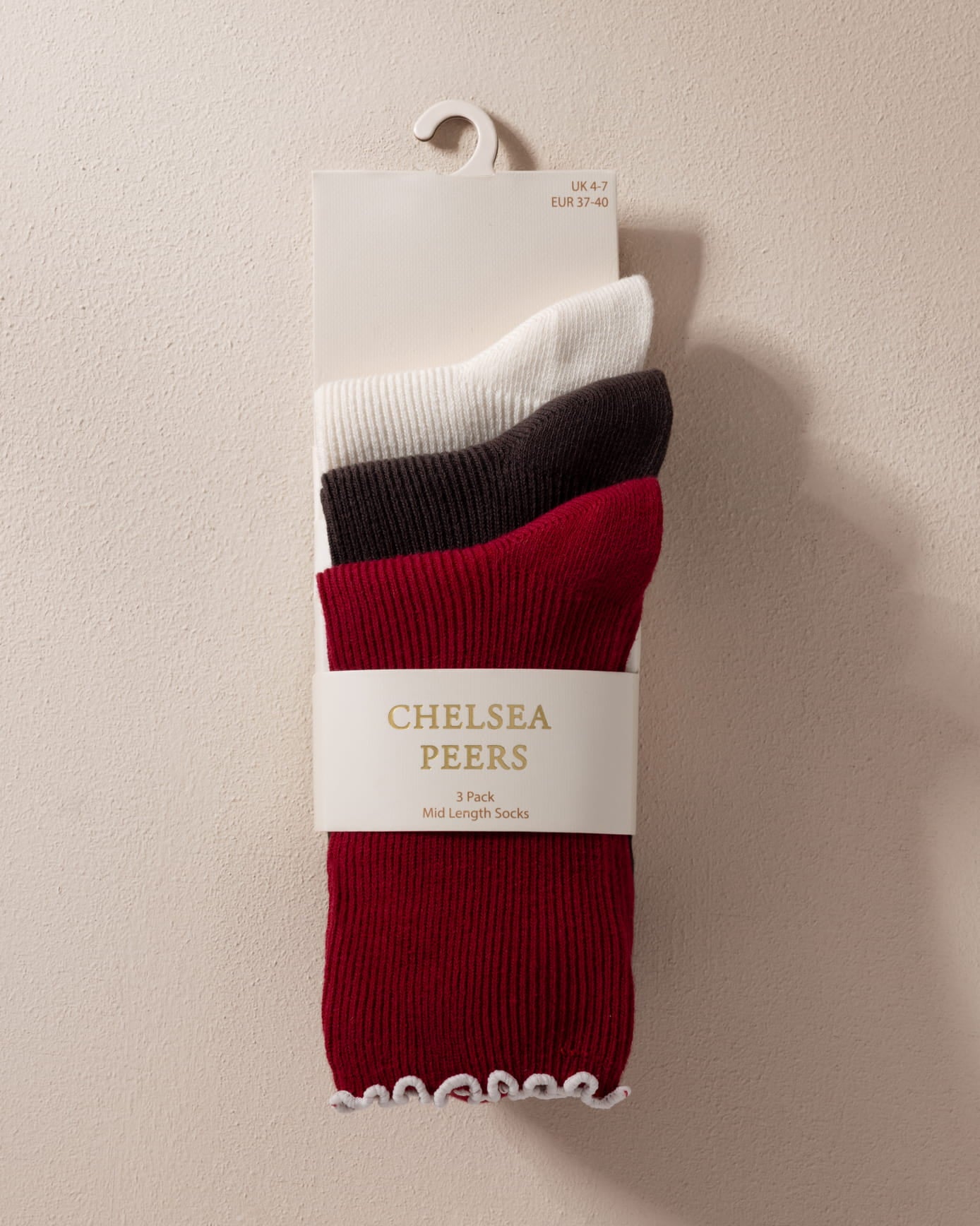 Cotton Three Pack Socks - Cream, Brown & Red