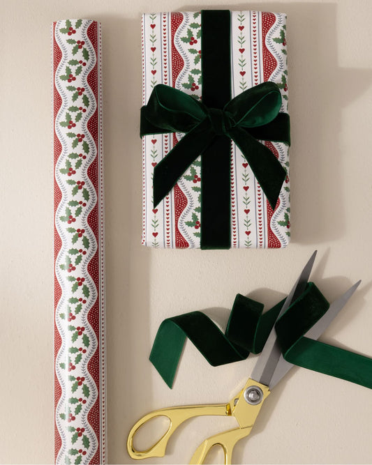 Garland Holly Stripe Print Wrapping Paper