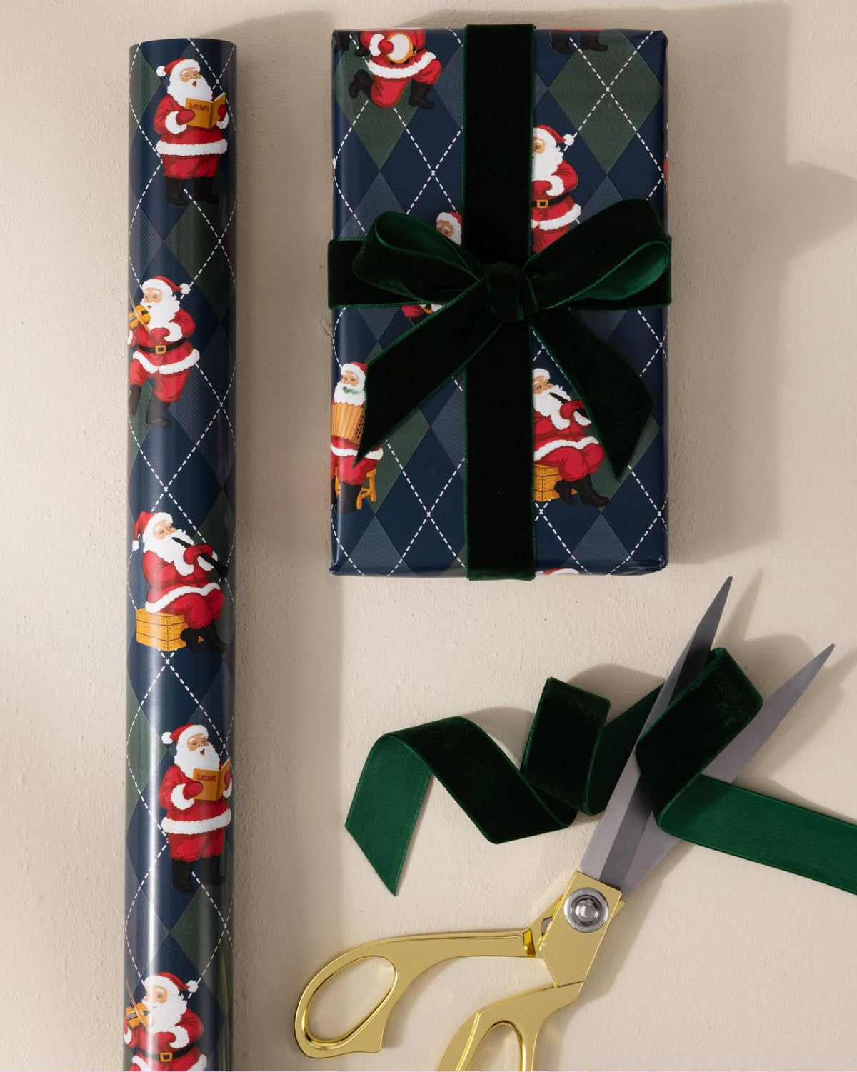 Argyle Musical Santa Print Wrapping Paper