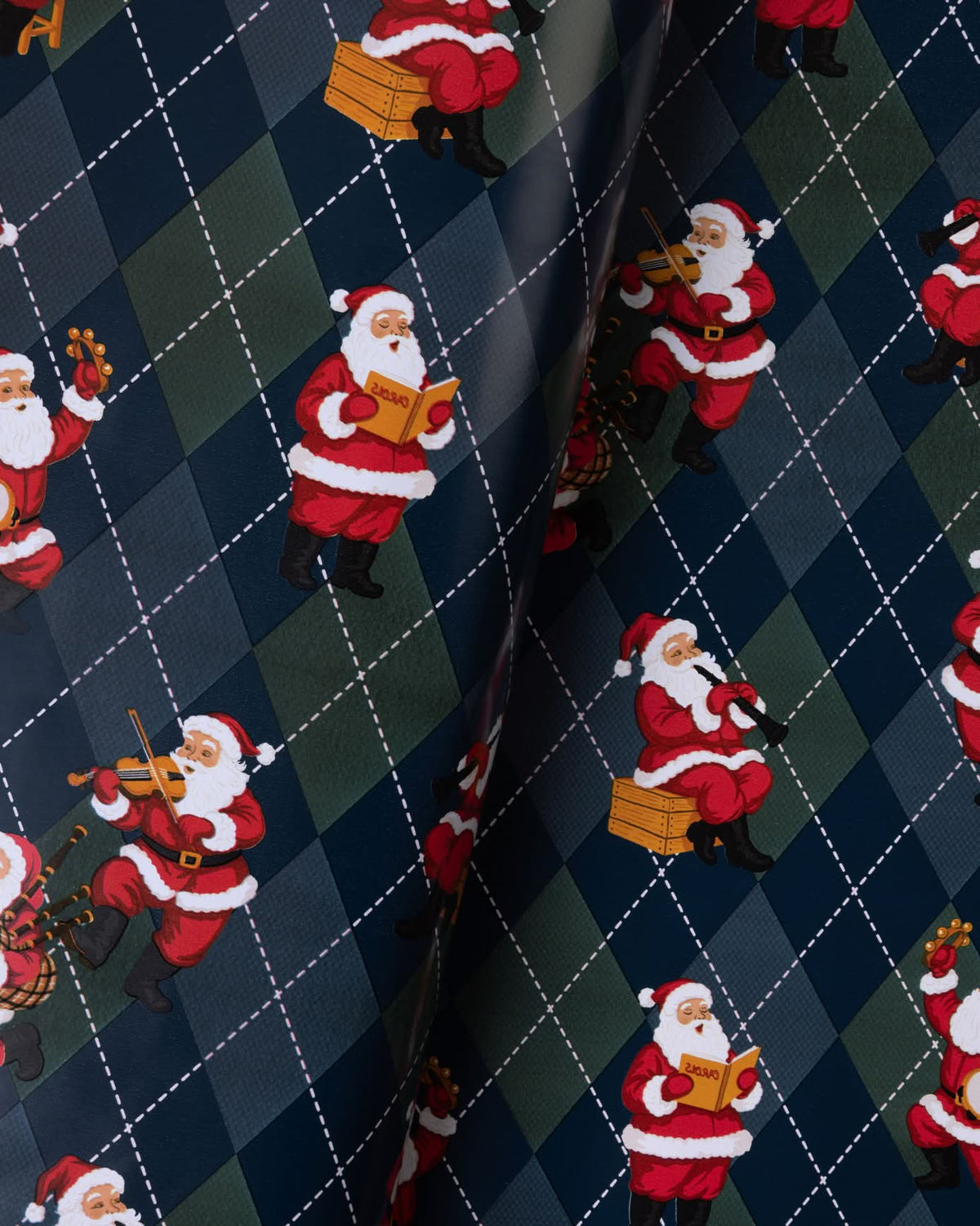 Argyle Musical Santa Print Wrapping Paper