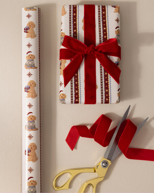 Christmas Chip the Cockapoo Stripe Print Wrapping Paper