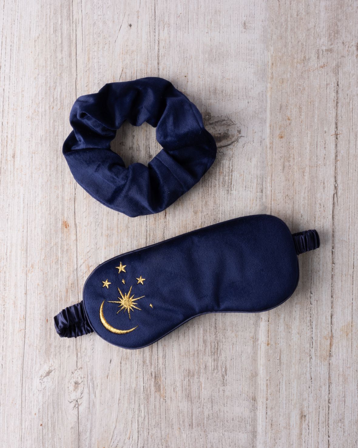 Satin Embroidered Moon & Stars Sleep Mask & Scrunchie Gift Set