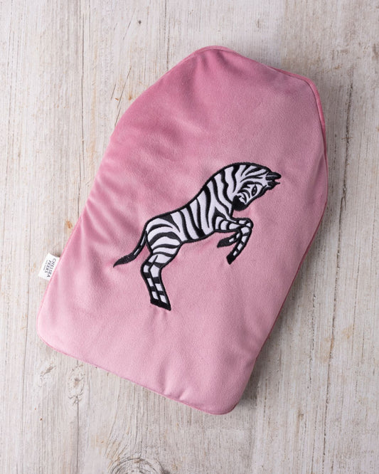 Velvet Embroidered Zebra Hot Water Bottle