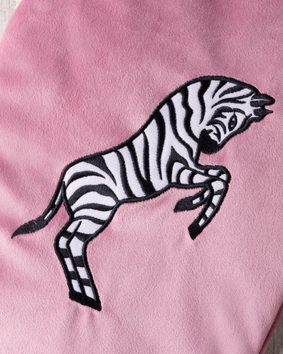 Velvet Embroidered Zebra Hot Water Bottle