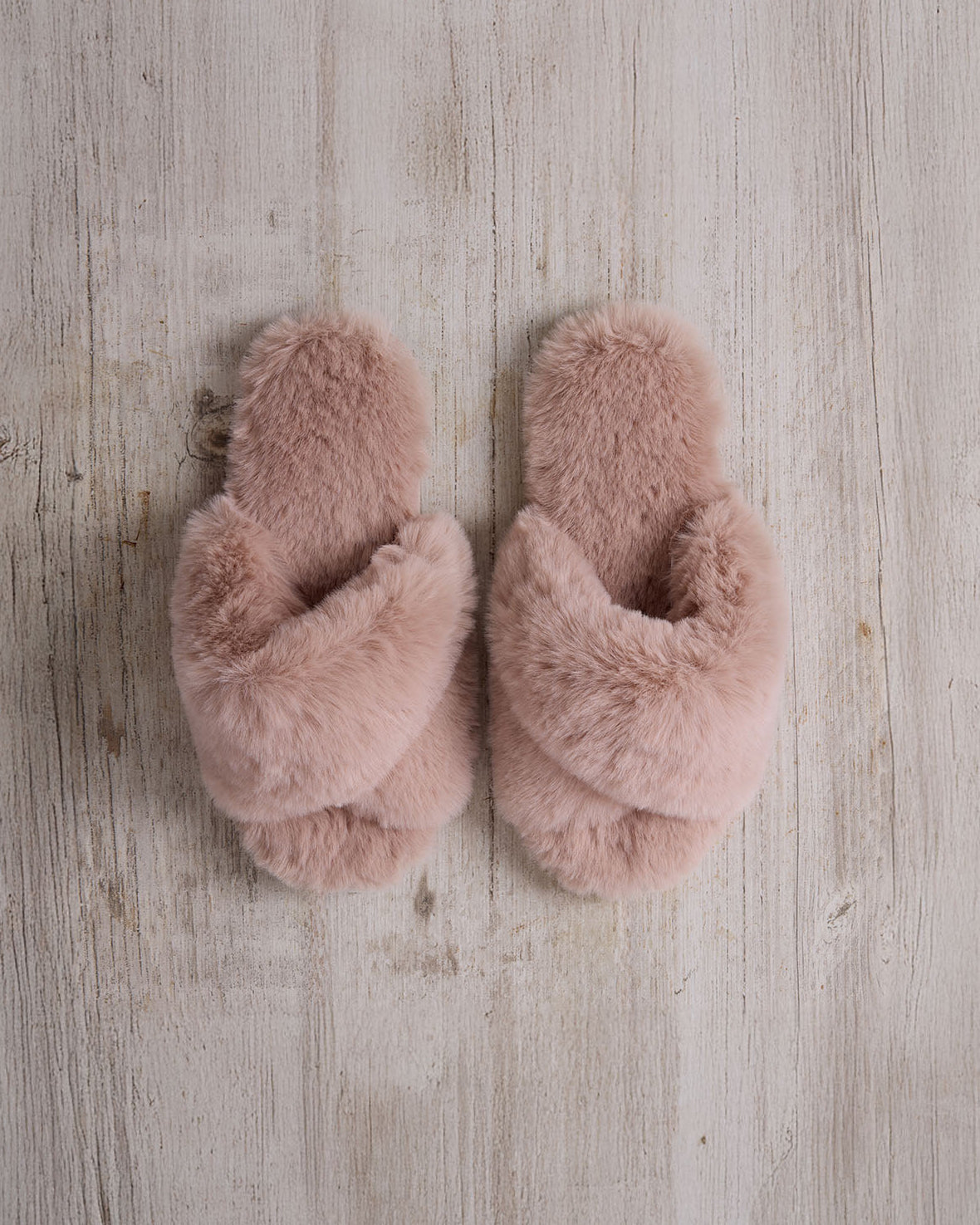 Faux Fur Cross-Over Slider Slippers - Pink