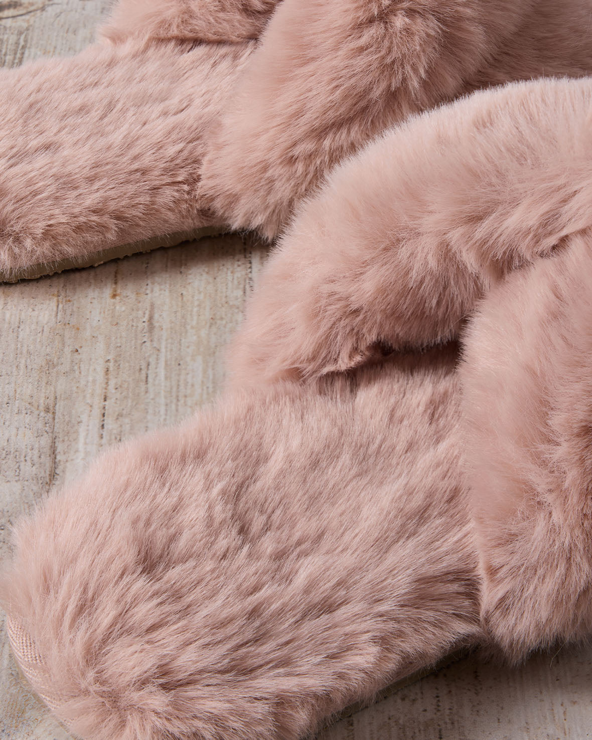 Faux Fur Cross-Over Slider Slippers - Pink
