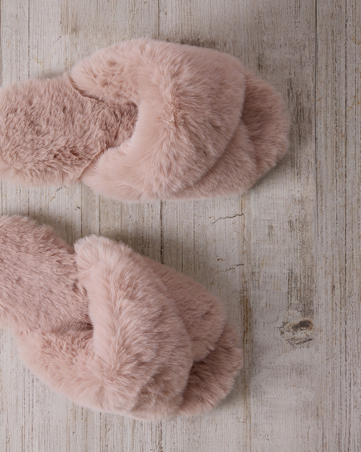 Faux Fur Cross-Over Slider Slippers - Pink