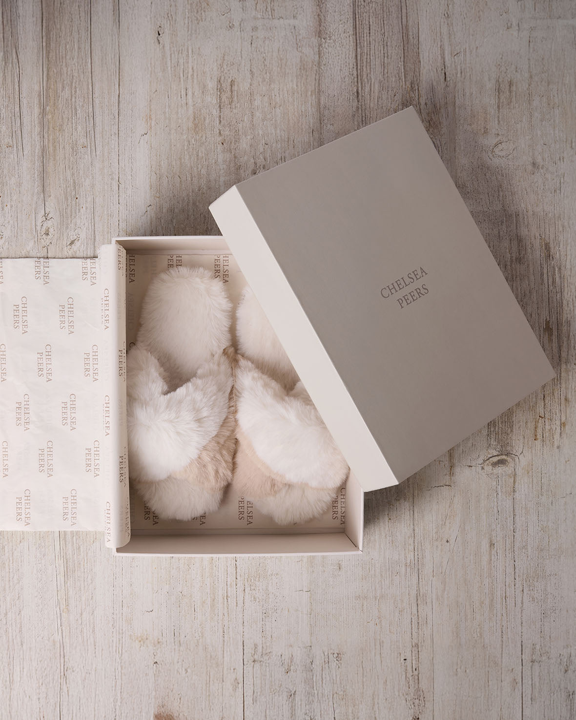 Faux Fur Cross-Over Slider Slippers - Cream & Tan