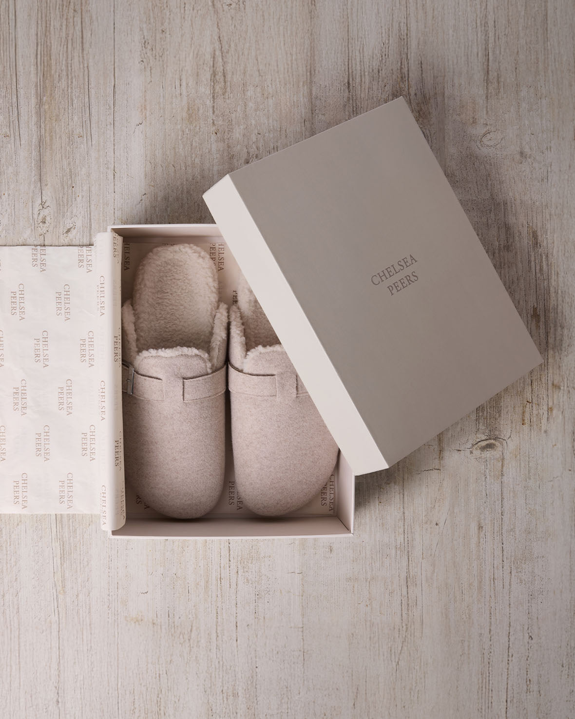 Felt Buckle Detail Shearling Clog Slippers - Grey