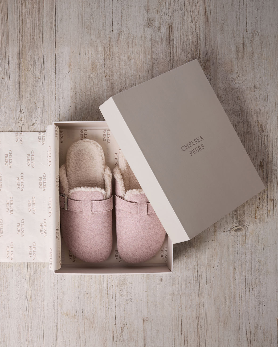 Felt Buckle Detail Shearling Clog Slippers - Pink