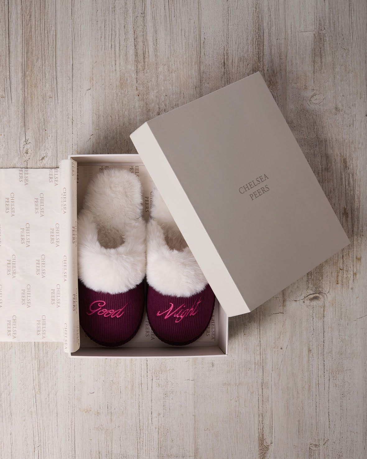 Corduroy Embroidered Good Night Mule Slippers