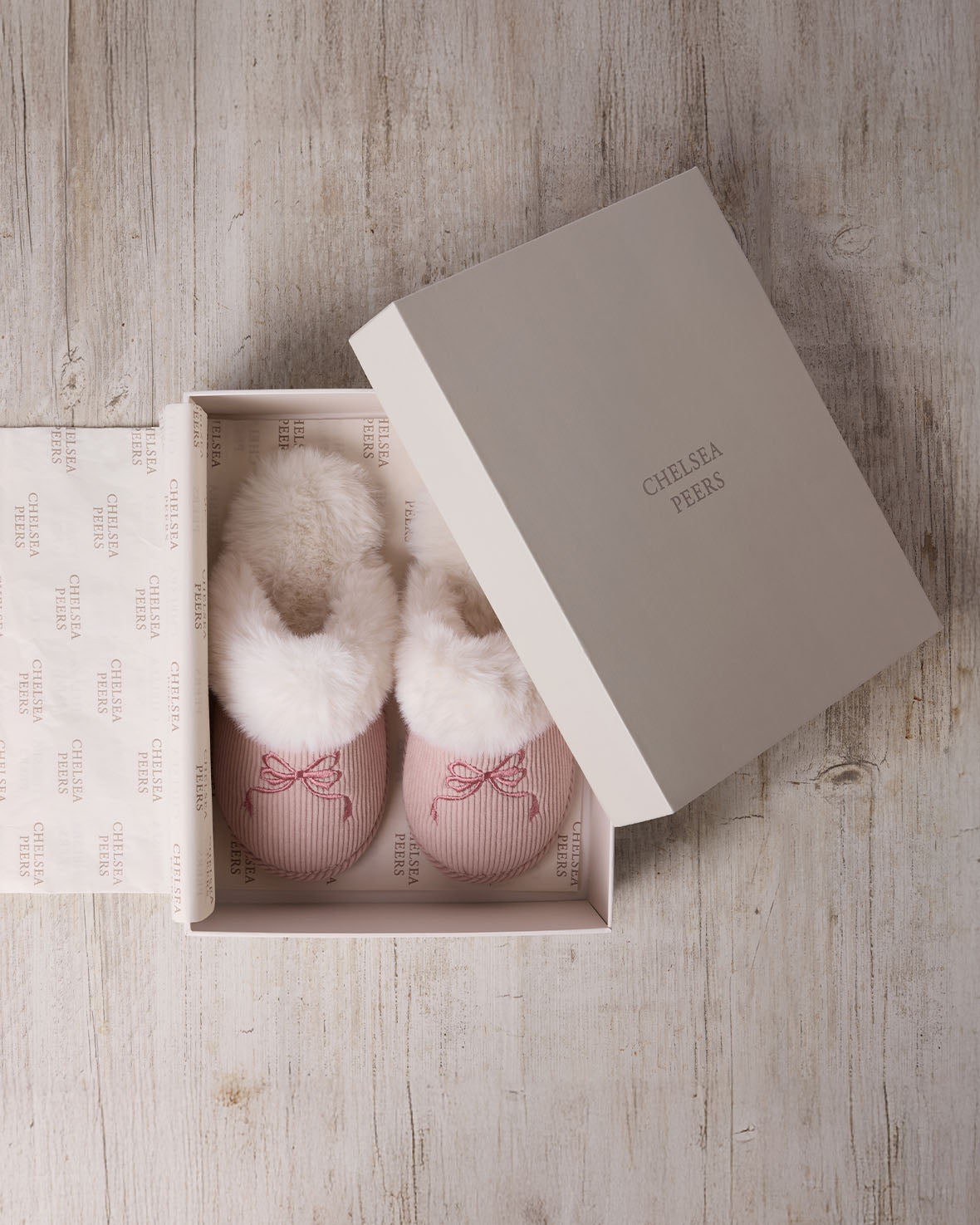 Corduroy Embroidered Ribbon Bow Mule Slippers