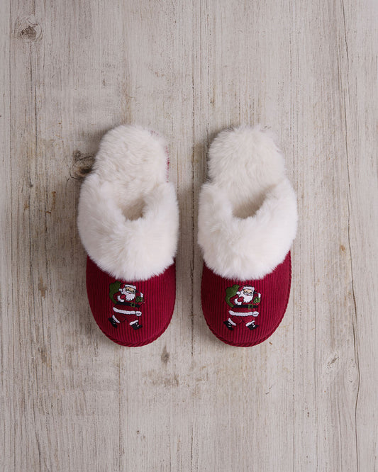 Christmas Embroidered Santa Snowball Mule Slippers