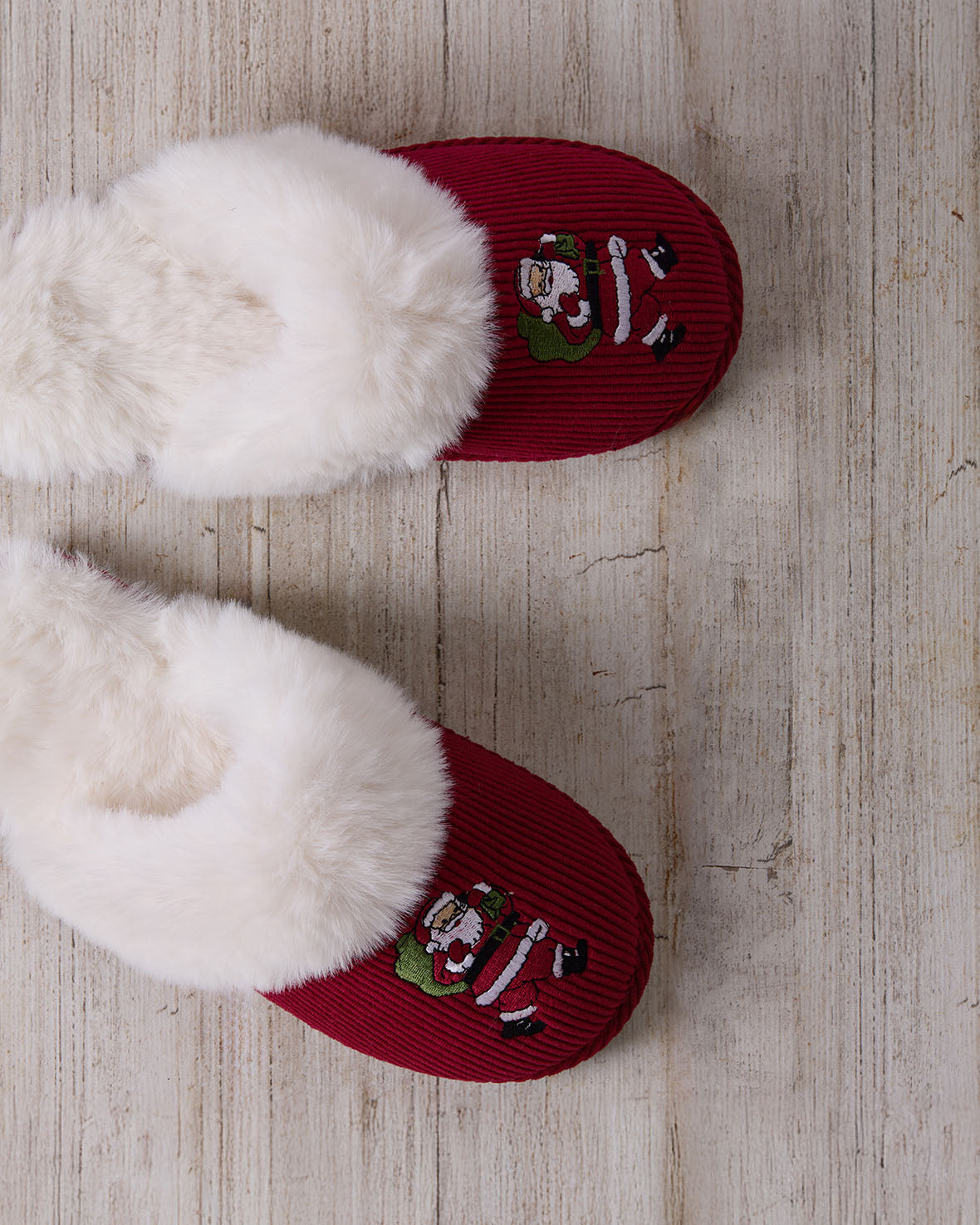Christmas Embroidered Santa Snowball Mule Slippers