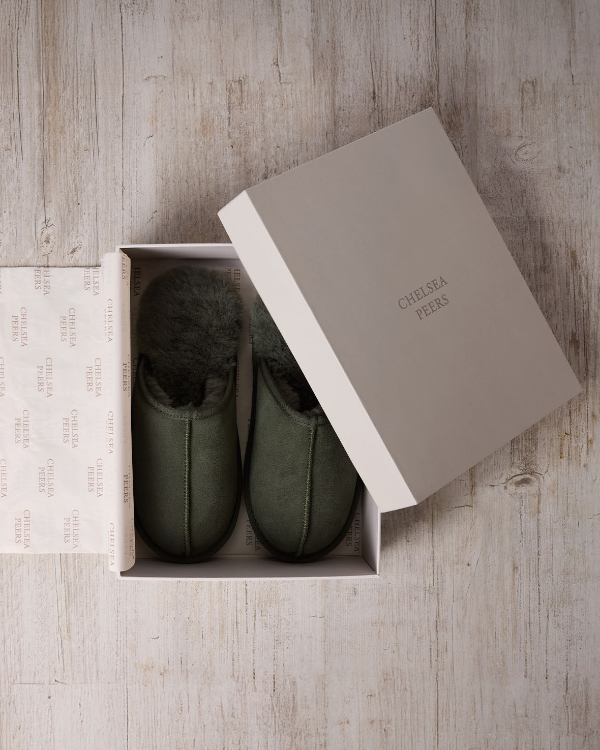 Mens Suede Sheepskin Mule Slippers - Forest Green