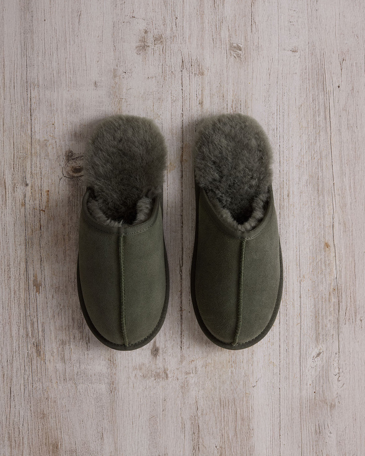 Mens Suede Sheepskin Mule Slippers - Forest Green