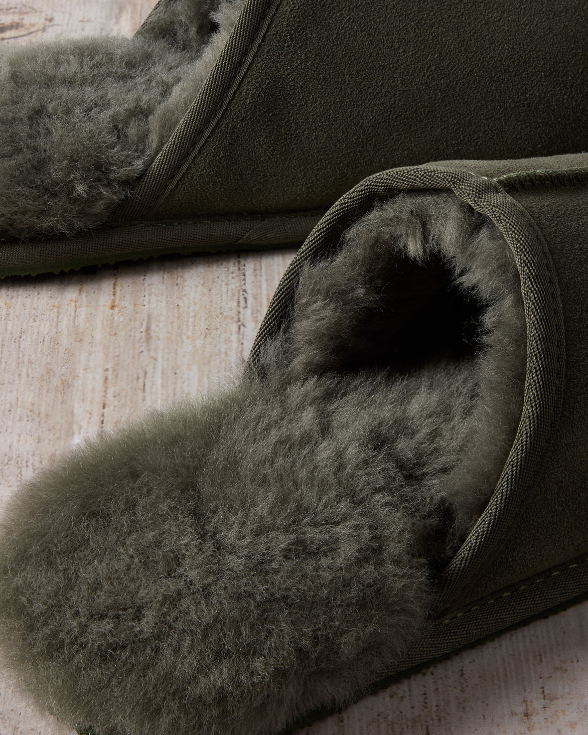 Mens Suede Sheepskin Mule Slippers - Forest Green