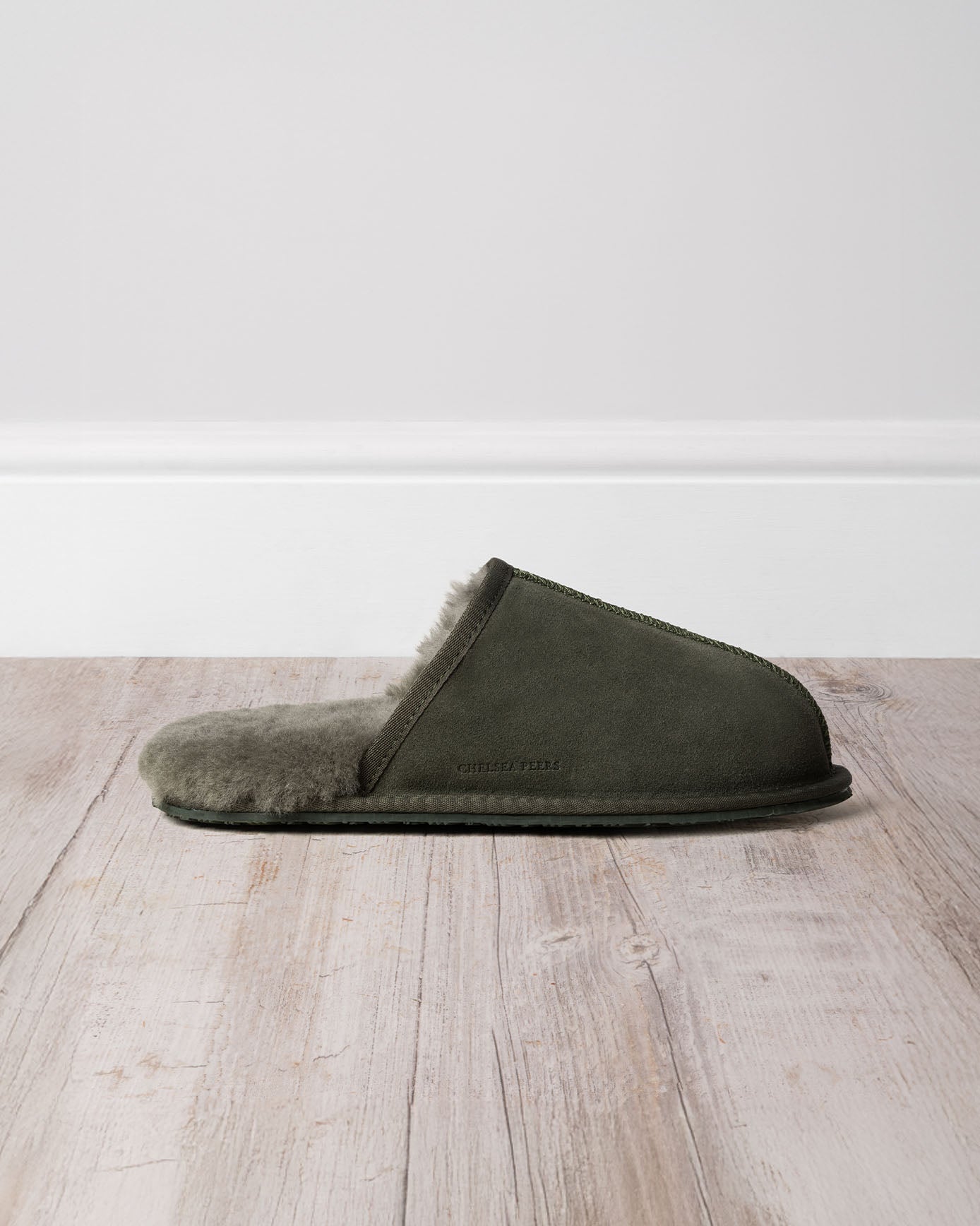Mens Suede Sheepskin Mule Slippers - Forest Green